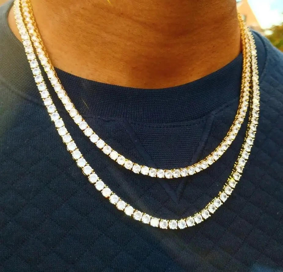 mens durable 3mm tennis chain in gold