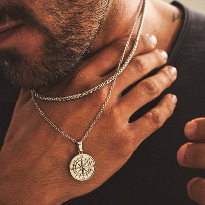 durable mens compass pendant silver model